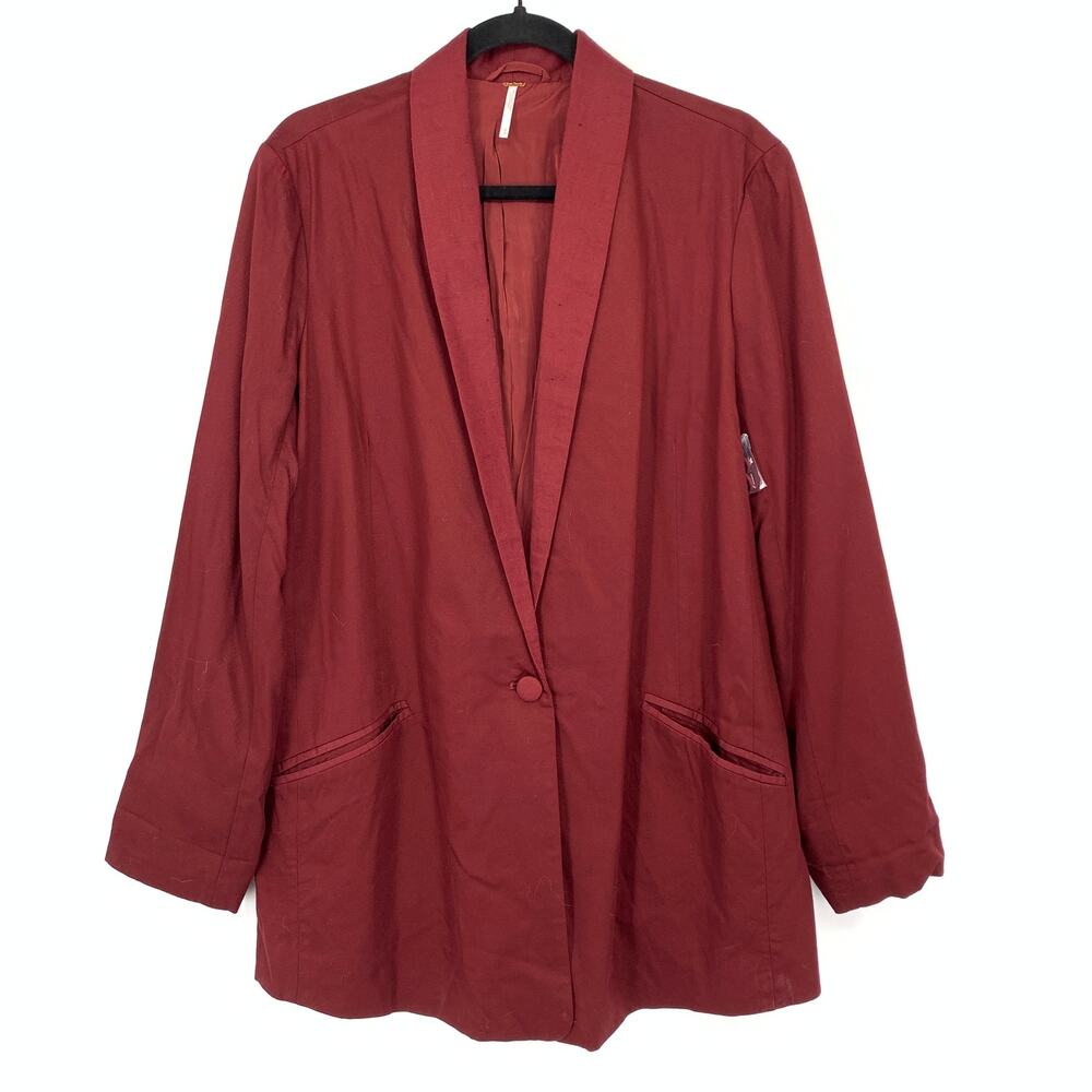 Free People Single Button Blazer Jacket Womens Size Medium Maroon NEW